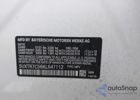 2019 BMW X3 Sdrive30I from USA, damaged, VIN 5UXTR7C56KLR47112